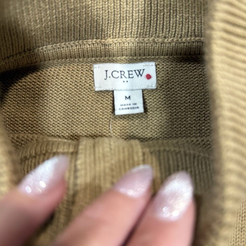 J.Crew Tan Striped Horizontal Stripe Pearl Halfzip Preppy Pullover Sweater Sz M - Picture 4 of 8